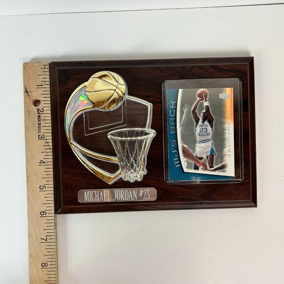 Vtg Michael Jordan Wood and Acrylic Plaque Card Holder Includes Card - Picture 7 of 7